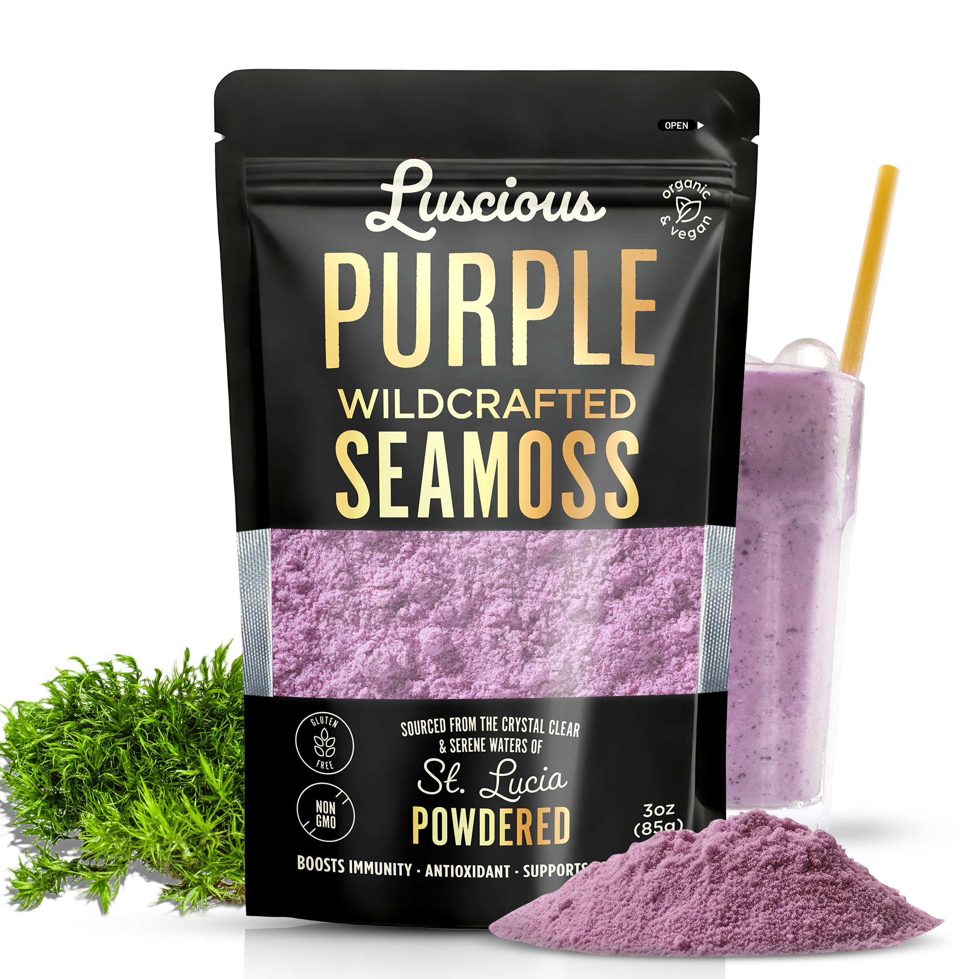 Luscious Sea Moss Powder Purple 3 Oz 100% Organic St. Lucia Sea Moss Powder by Luscious Spice Emporium